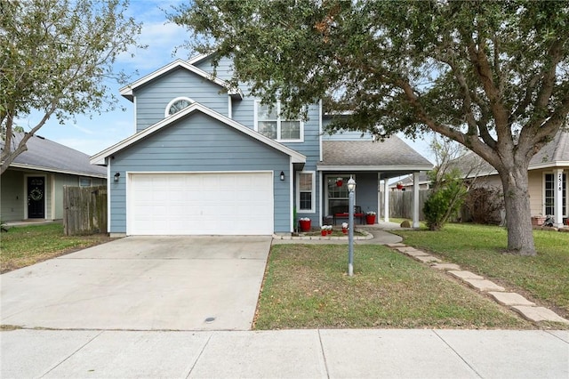 front of property featuring a garage and a front lawn