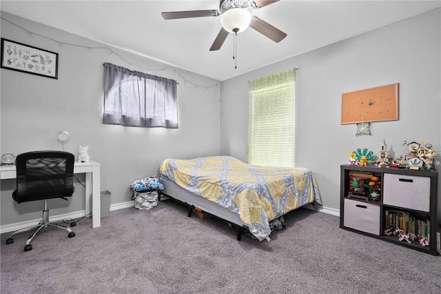 bedroom featuring carpet flooring and ceiling fan