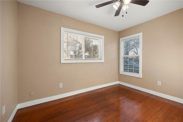 unfurnished room featuring hardwood / wood-style flooring and ceiling fan