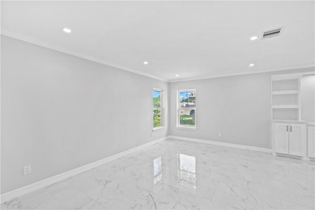 6417 Coral Gables Dr, Corpus Christi, TX 78413 - spare room with light marble finish flooring, ornamental molding, and recessed lighting