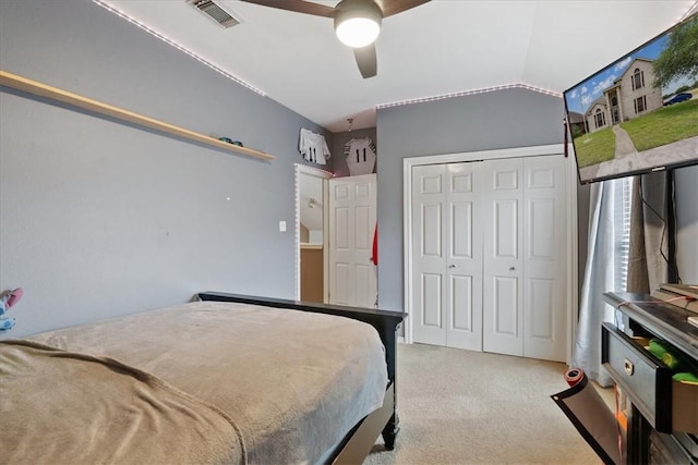 3901 Gibraltar Dr, Corpus Christi, TX 78414 - bedroom featuring light carpet, a closet, and a ceiling fan