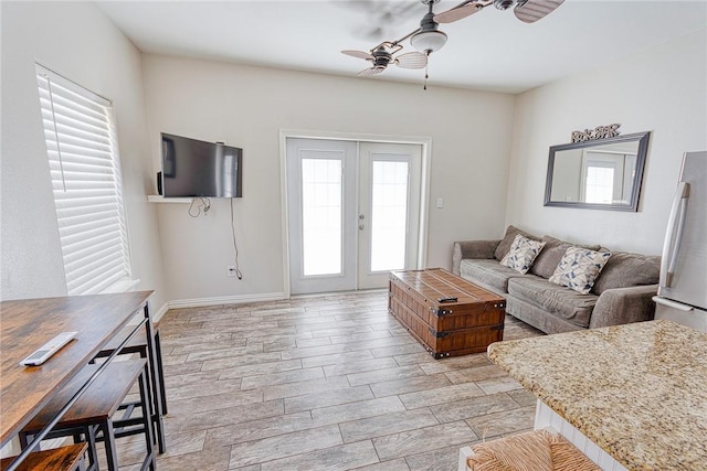 4601 Gulfbreeze Blvd Unit 1, 2, 3, 4, 5, Corpus Christi, TX 78402 - living room featuring ceiling fan and french doors