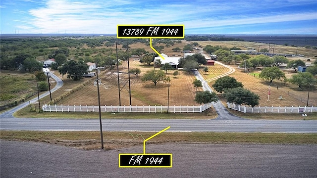 aerial view featuring a rural view