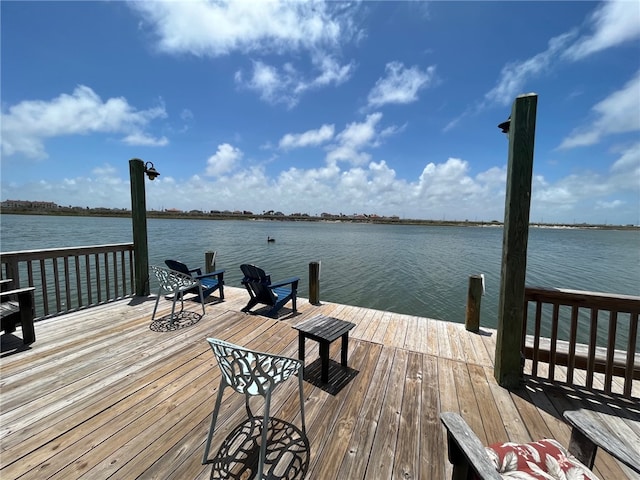 dock area with a water view