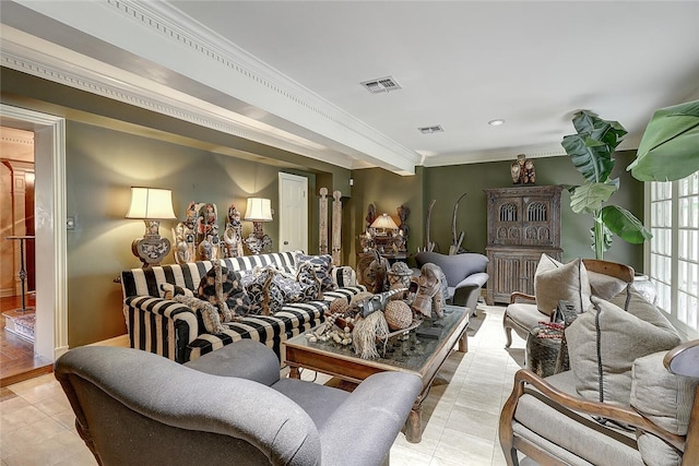 215 Oleander, Corpus Christi, TX 78404 - living room featuring ornamental molding, baseboards, and light tile patterned floors