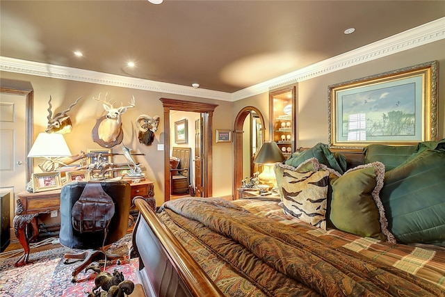 215 Oleander, Corpus Christi, TX 78404 - bedroom with ornamental molding, arched walkways, and recessed lighting