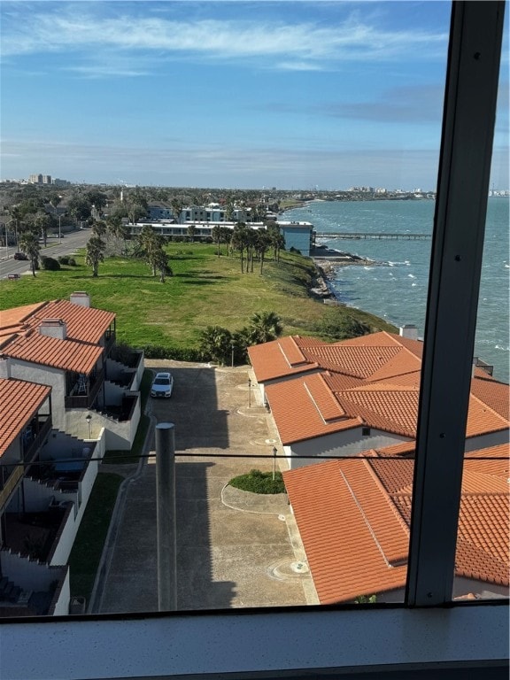 bird's eye view featuring a water view