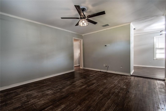 4001 Cott St, Corpus Christi, TX 78411 - unfurnished room featuring a ceiling fan, dark wood-type flooring, baseboards, and ornamental molding