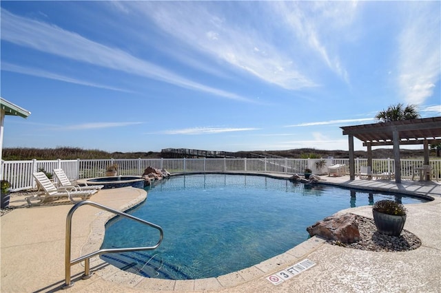 view of swimming pool with a pergola, a patio area, and a community hot tub