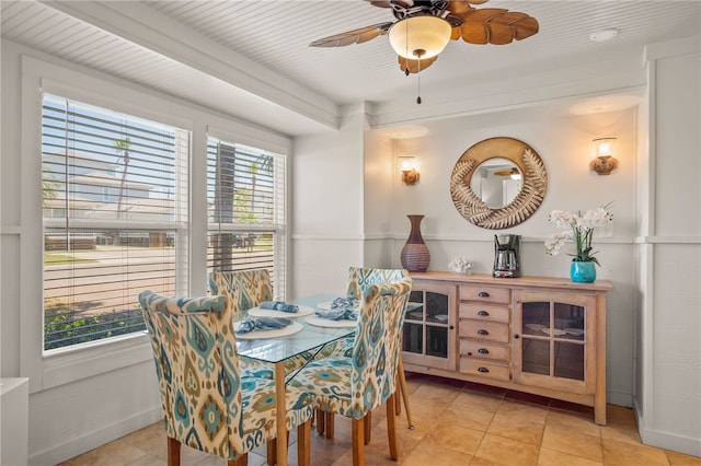 tiled dining room featuring ceiling fan and a healthy amount of sunlight