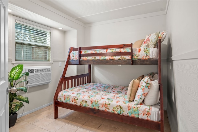 tiled bedroom featuring cooling unit