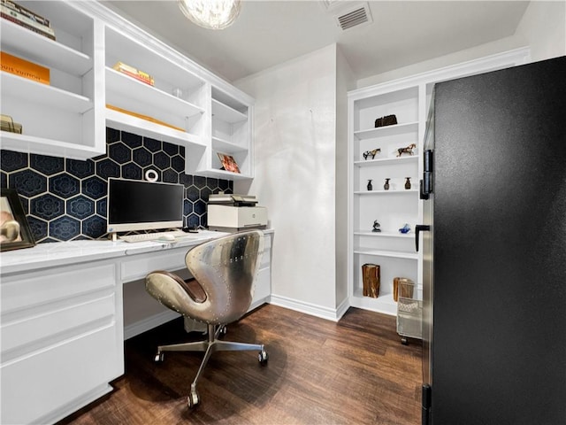 13910 Riverway Dr, Corpus Christi, TX 78410 - home office featuring built in desk and dark wood finished floors