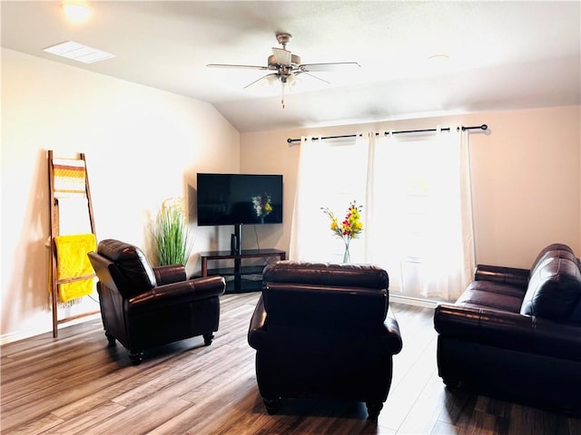 1353 Regents Park Ln, Corpus Christi, TX 78415 - living room with a ceiling fan, wood finished floors, and lofted ceiling