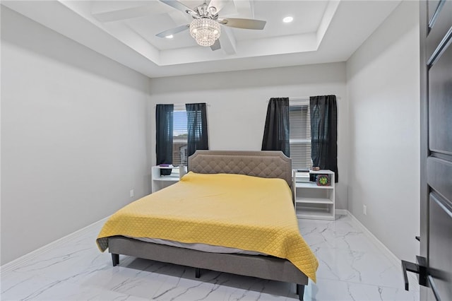 102 Prestwick Dr, Portland, TX 78374 - bedroom featuring recessed lighting, marble finish floor, baseboards, and a ceiling fan