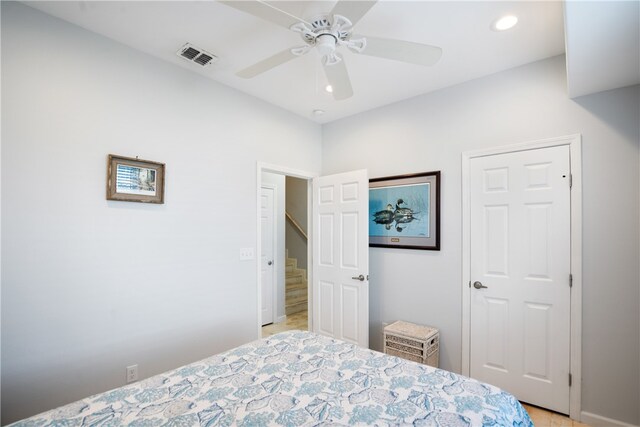 bedroom featuring ceiling fan