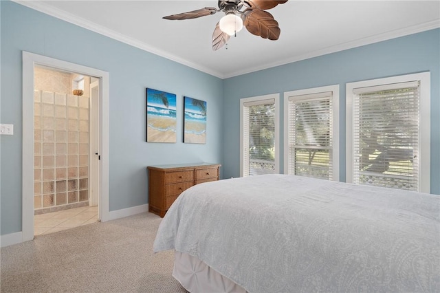 10 Old Cottage Beach Dr, Rockport, TX 78382 - bedroom featuring crown molding, baseboards, multiple windows, and light colored carpet