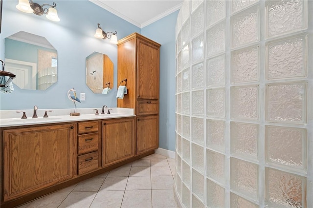 10 Old Cottage Beach Dr, Rockport, TX 78382 - full bath featuring double vanity, tile patterned flooring, and ornamental molding