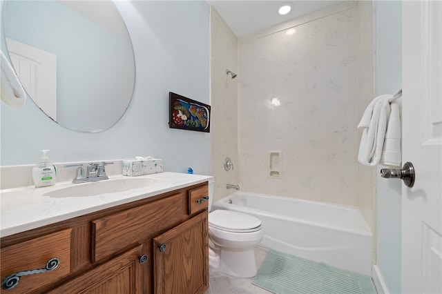 full bathroom with toilet, vanity, tile patterned floors, and shower / bathtub combination