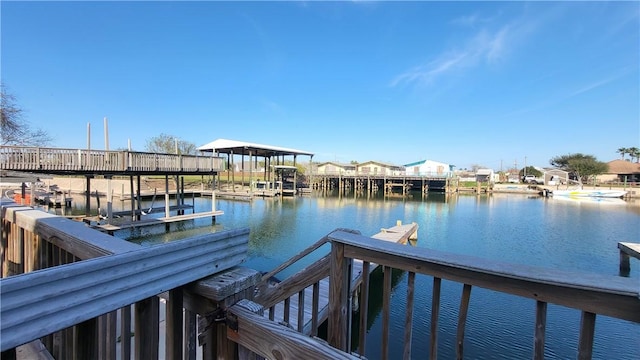 view of dock with a water view