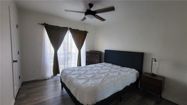 bedroom featuring ceiling fan and wood finished floors