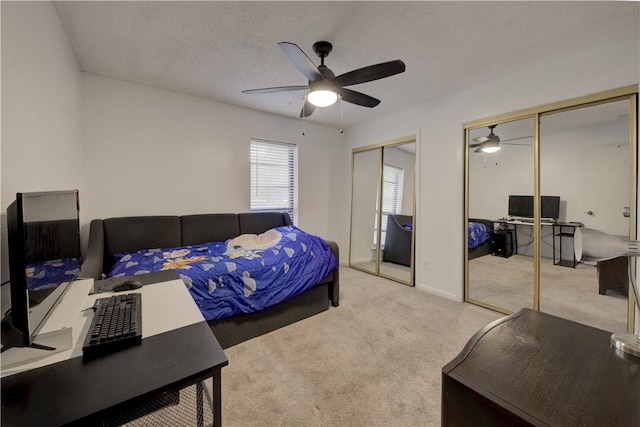 2413 Cricket Hollow St, Corpus Christi, TX 78414 - bedroom featuring two closets, carpet flooring, ceiling fan, and an office area
