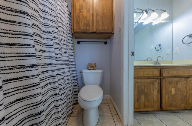2413 Cricket Hollow St, Corpus Christi, TX 78414 - bathroom with tile patterned floors, vanity, toilet, curtained shower, and baseboards