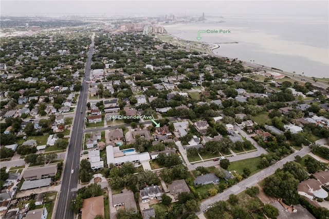 bird's eye view with a water view and a residential view