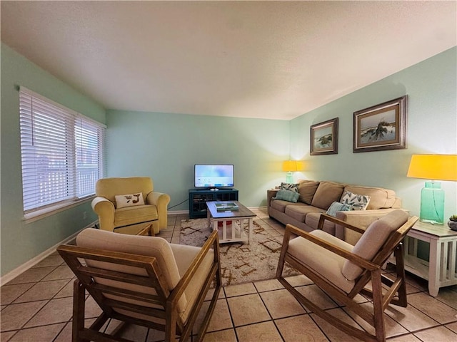 living room featuring light tile patterned floors