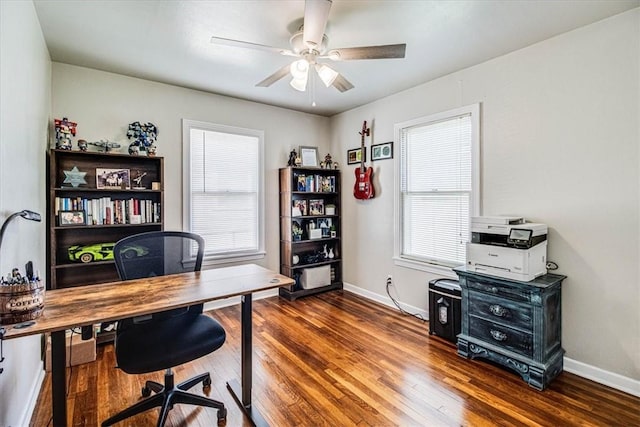 742 Sheridan Dr, Corpus Christi, TX 78412 - office space with baseboards, wood finished floors, and ceiling fan