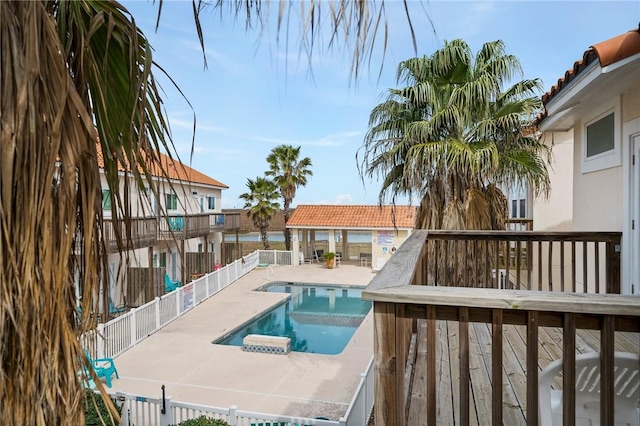 view of swimming pool featuring a patio