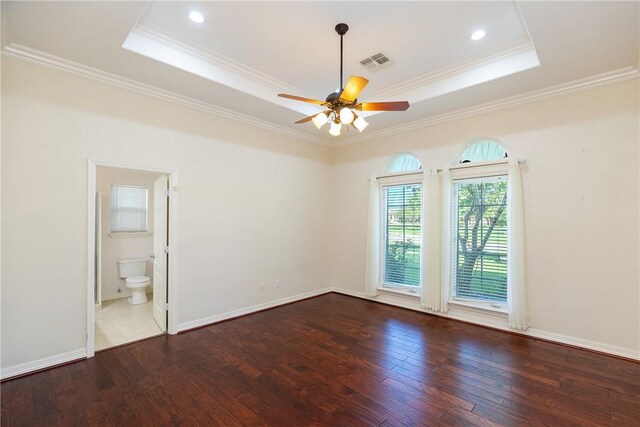 4 E Bar Le Doc Dr, Corpus Christi, TX 78414 - empty room with a tray ceiling, wood-type flooring, ceiling fan, crown molding, and recessed lighting