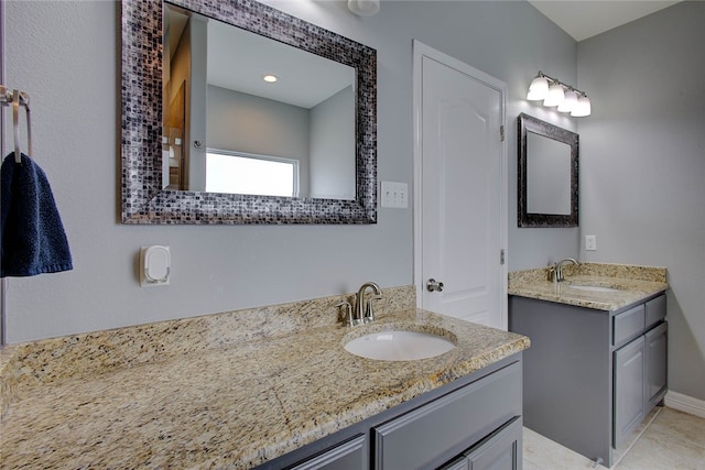 bathroom with vanity and tile patterned flooring