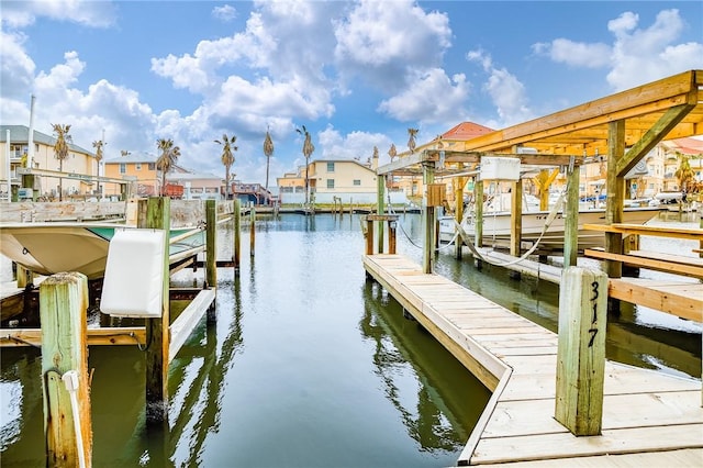 dock area with a water view