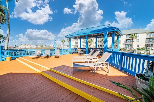 wooden deck featuring a gazebo