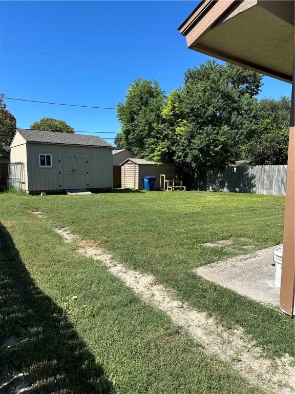 view of yard with a storage shed