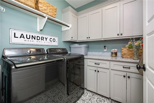 6401 Kobe Dr, Corpus Christi, TX 78414 - laundry room with independent washer and dryer, cabinet space, and light tile patterned floors