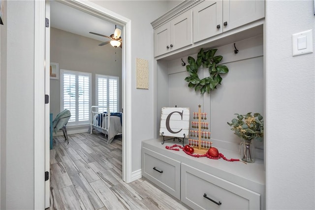 6401 Kobe Dr, Corpus Christi, TX 78414 - mudroom featuring ceiling fan and light wood-style floors