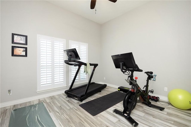 6401 Kobe Dr, Corpus Christi, TX 78414 - exercise room featuring wood finished floors and ceiling fan
