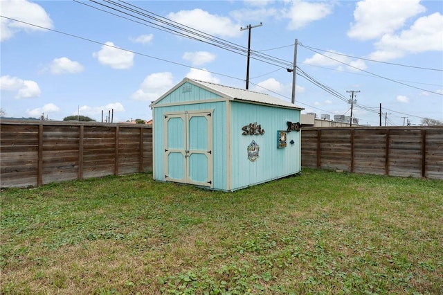 view of shed featuring a fenced backyard