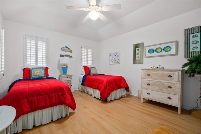 bedroom featuring ceiling fan and hardwood / wood-style floors