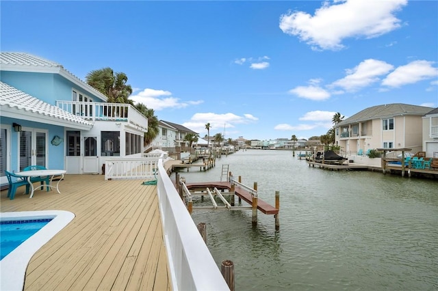 view of dock featuring a water view