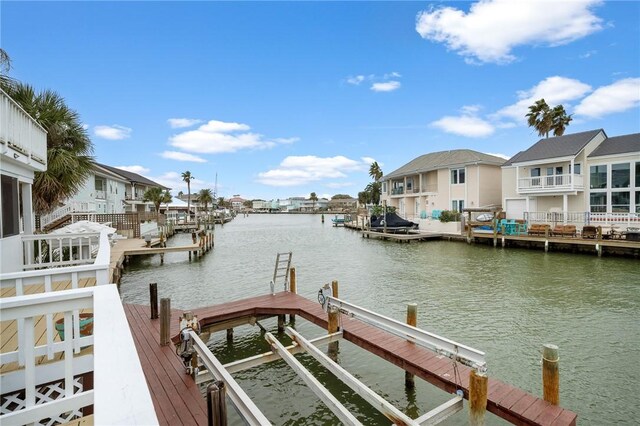 view of dock with a water view