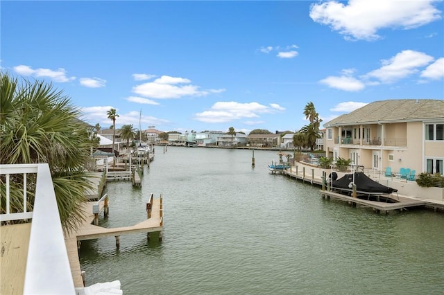 view of dock with a water view