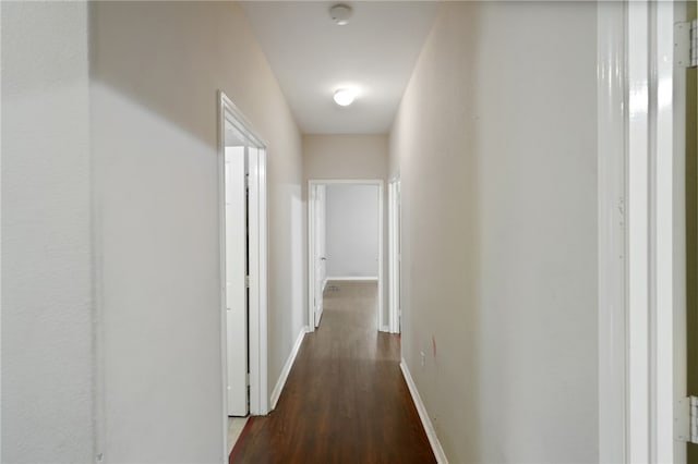 corridor featuring dark wood-type flooring