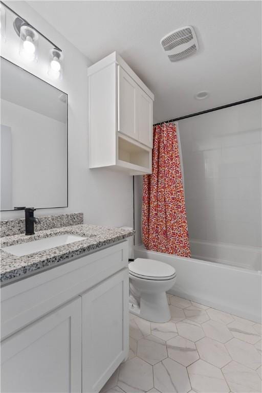 4209 Walnut Hills Dr, Corpus Christi, TX 78413 - bathroom featuring vanity, toilet, shower / bath combo, and tile patterned floors
