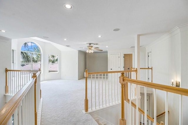 6302 Grandvilliers Dr, Corpus Christi, TX 78414 - hallway featuring an upstairs landing, light colored carpet, and recessed lighting