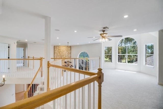 6302 Grandvilliers Dr, Corpus Christi, TX 78414 - hall with an upstairs landing, carpet, and recessed lighting