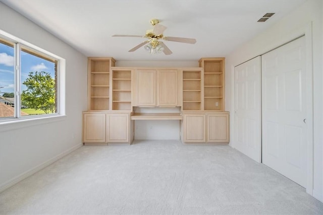 6302 Grandvilliers Dr, Corpus Christi, TX 78414 - unfurnished office featuring built in desk, light carpet, and a ceiling fan