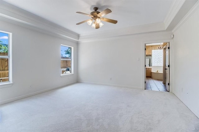 6302 Grandvilliers Dr, Corpus Christi, TX 78414 - unfurnished room with crown molding, a tray ceiling, carpet floors, and ceiling fan