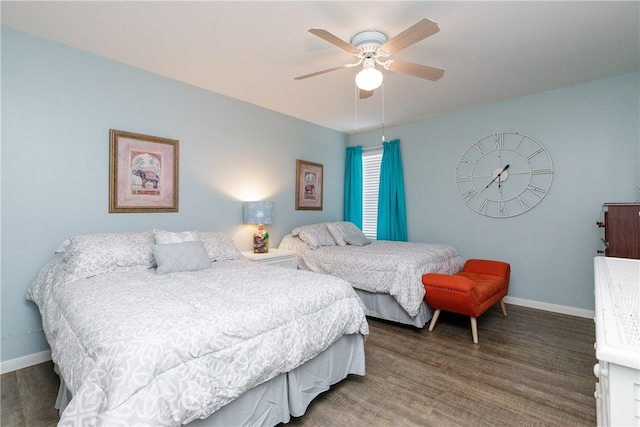 bedroom featuring hardwood / wood-style flooring and ceiling fan